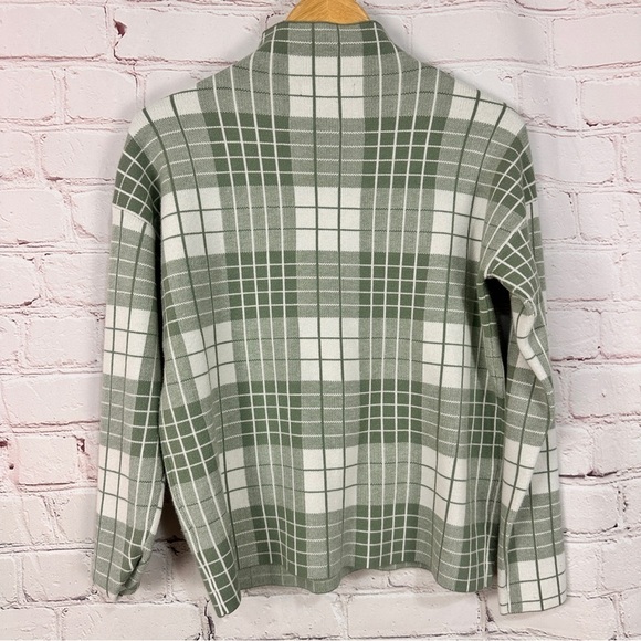 Tahari Womens Sweater Medium Mock Neck Turtleneck Plaid Grannycore Grandma green - Picture 3 of 6